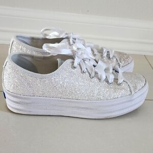 Keds From Kate Spade White  Platform Sneakers with Glittery Texture